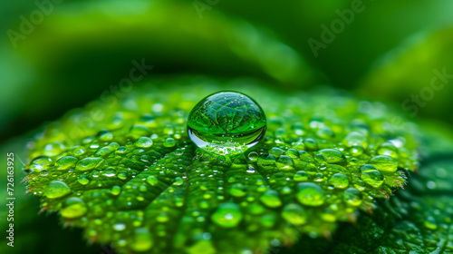 A single raindrop clings to a leaf, reflecting the world around it, capturing nature's delicate balance and the ephemeral beauty of a rain-kissed momentime with intricate droplet details