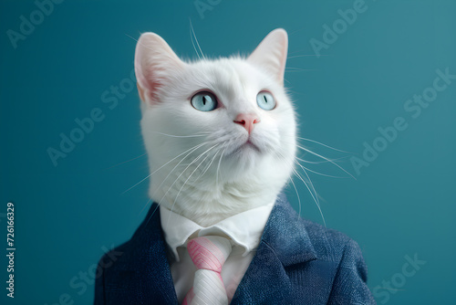 Cat animal in a business suits at the studio on isolated background. Generative Ai © Jaunali