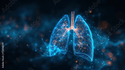 Medical Precision, Blue Digital X-ray Image of Human Lungs, Set Against a Dark Monochrome Background. photo
