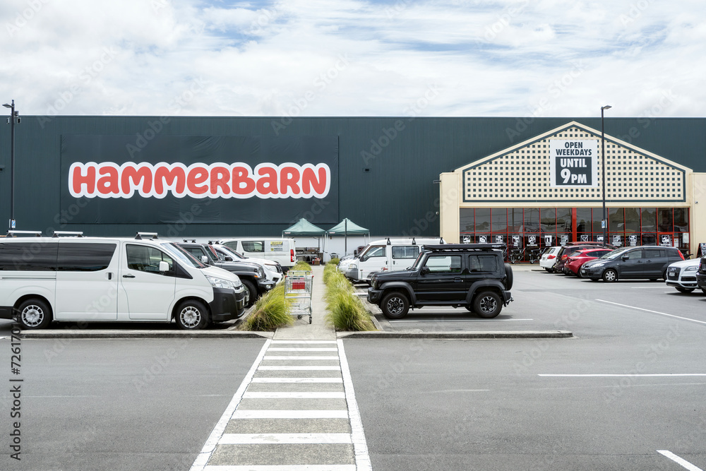 Bunnings Warehouse changes name to Hammerbarn. Glenfield, Auckland, New