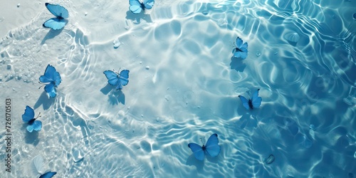 Beach with blue butterflies beautiful light.