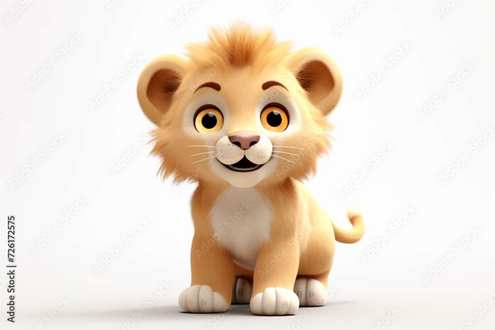 Lioness on a white background. Adorable 3D cartoon animal portrait. Lioness on a white background. Adorable 3D cartoon animal portrait.
