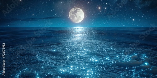 A Light Blue Beach Adorned with Colored Glowing Glass  Serene Ocean  Moonlight  and Sparkling Stars.