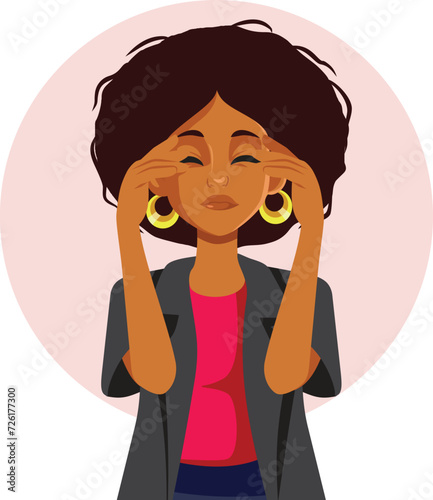 Happy Businesswoman Feeling Burnout and Unwell Vector Illustration. professional office worker feeling tiered and overworked 