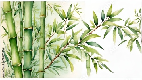 bamboo branche with your leaves water color illustration victorian