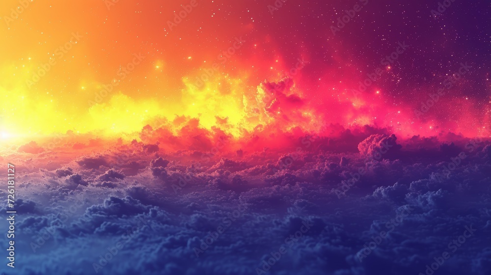 Fantasy cloudscape with bright sun and stars. 3D rendering - Generative AI