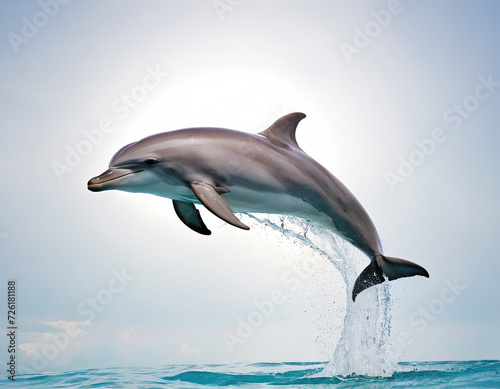 Cute dolphin jumping isolated on white background.