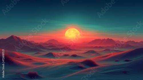 Sunset in the desert. 3d rendering. Computer digital drawing. - Generative AI © AlexandraRooss