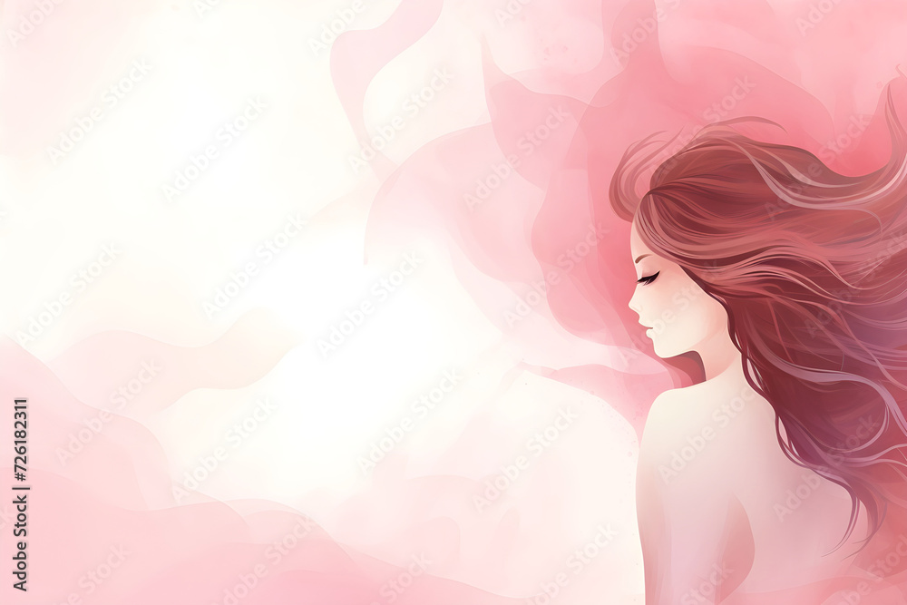 Watercolor elegant cartoon woman pastel on pink background for femininity beauty women's day design