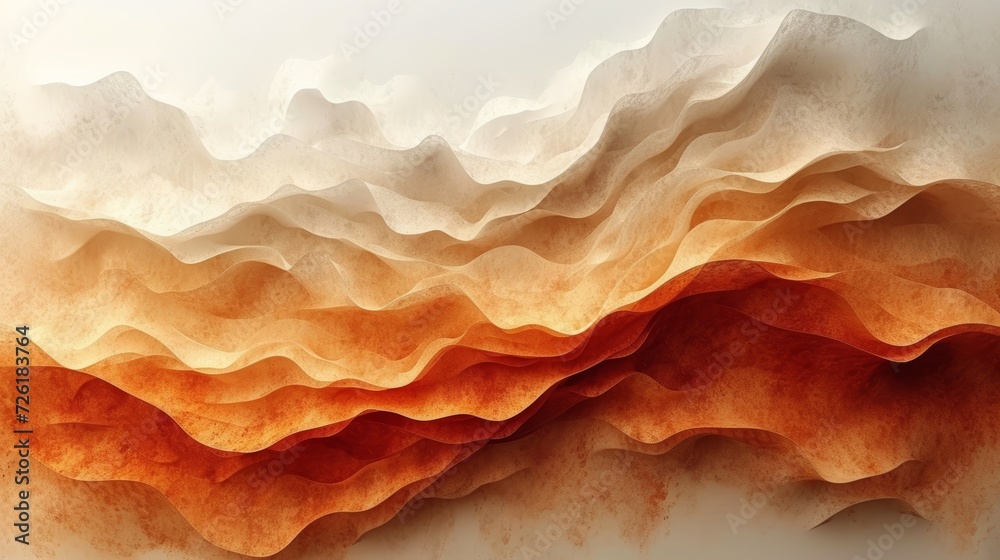 Abstract background with layers of mountains in orange colors. illustration. - Generative AI