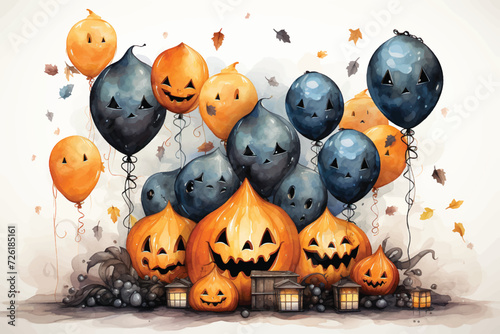 vector design illustration of halloween pumpkin dodle character photo