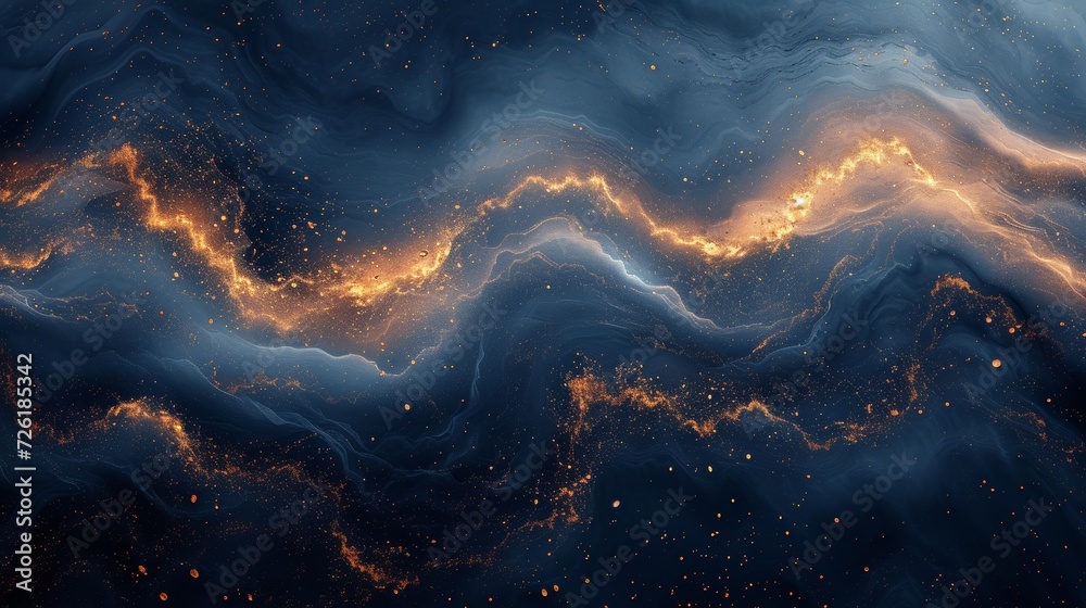 Abstract background of blue and orange wavy pattern. Fantasy fractal texture. 3D rendering. - Generative AI