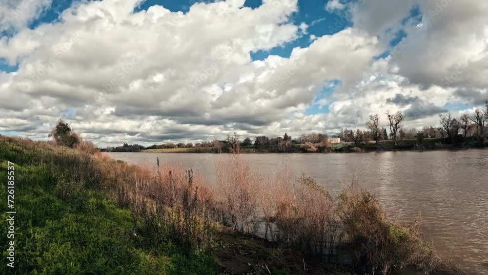 Time lapse with changing clouds over river Time lapse with changing clouds over river