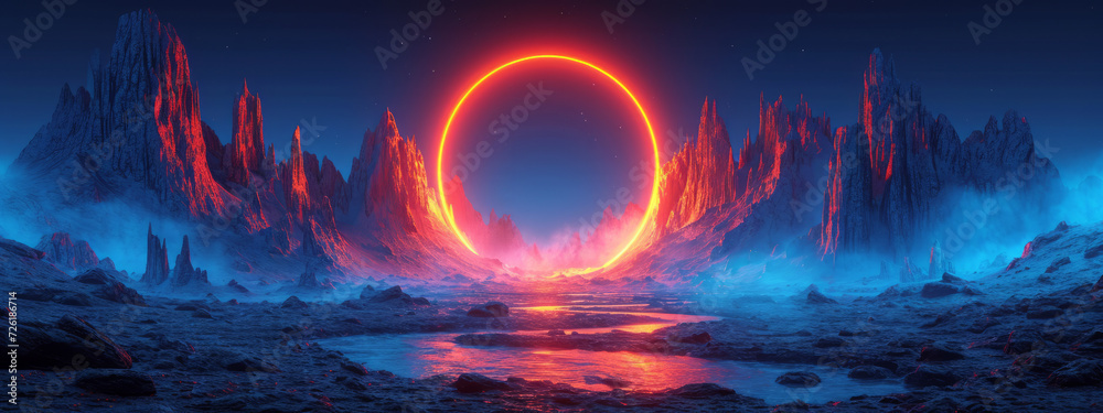 Fototapeta premium Inferno Ignition: A Mesmeric Painting of a Fiery Ring Engulfed in Molten Lava