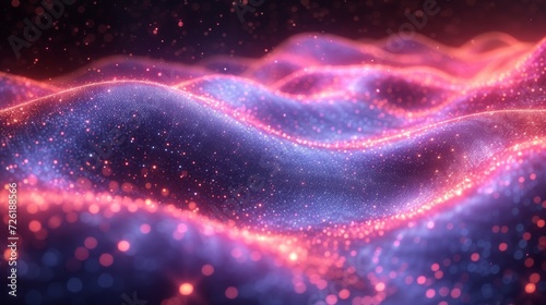 3d rendering of abstract digital landscape with flowing particles and depth of field - Generative AI