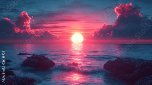 Beautiful sunset over the sea. 3d rendering. Computer digital drawing. - Generative AI