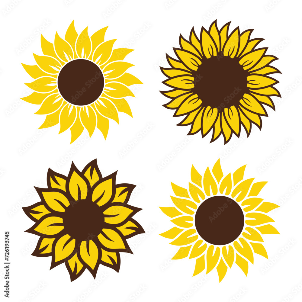 set of sunflowers vector
