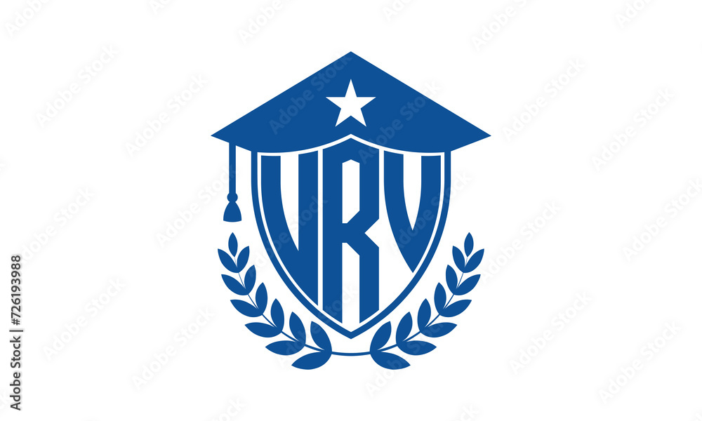 URV three letter iconic academic logo design vector template. monogram, abstract, school, college, university, graduation cap symbol logo, shield, model, institute, educational, coaching canter, tech