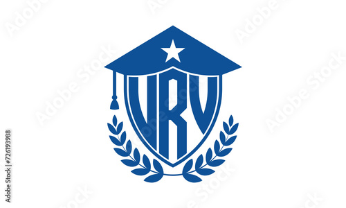 URV three letter iconic academic logo design vector template. monogram, abstract, school, college, university, graduation cap symbol logo, shield, model, institute, educational, coaching canter, tech