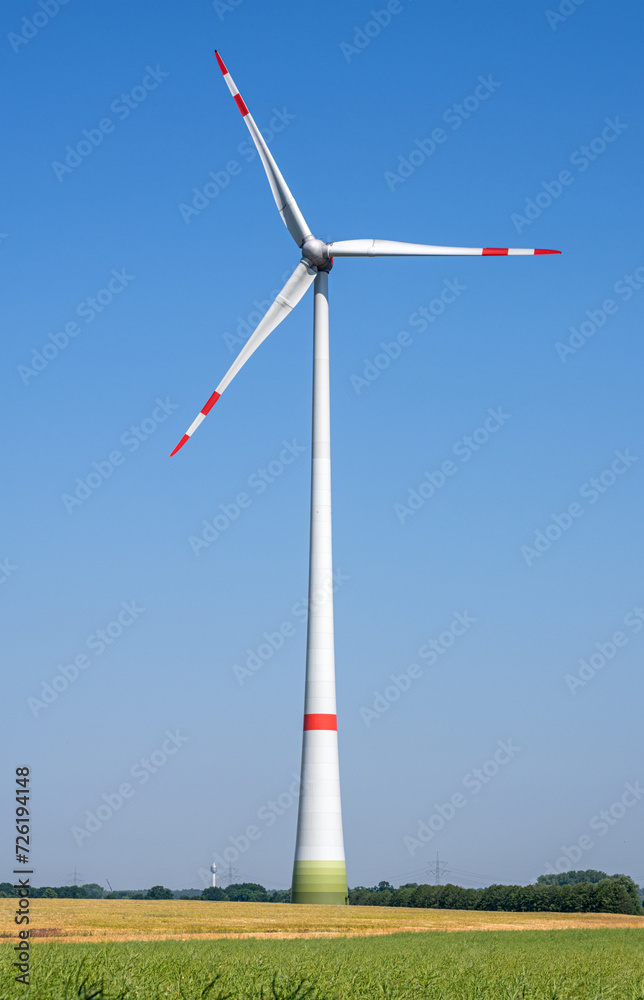 Modern wind turbine seen in rural Germany