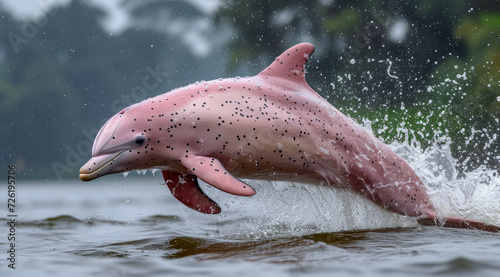 The Amazon river dolphin, also known as the pink river dolphin or boto, lives only in freshwater,AI generated photo