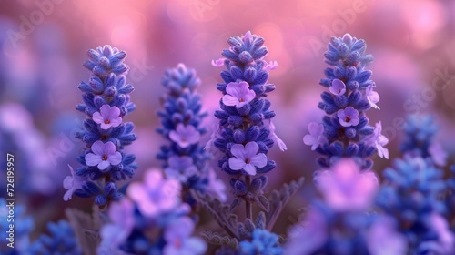 Beautiful lavender flowers on a background of pink bokeh - Generative AI
