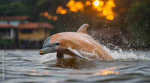 The Amazon river dolphin, also known as the pink river dolphin or boto, lives only in freshwater,AI generated
