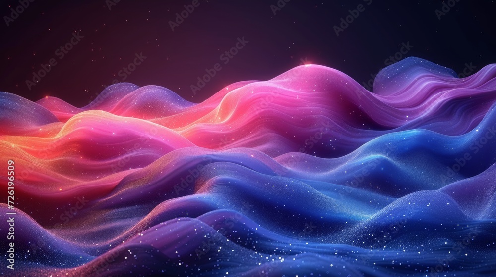 Abstract wavy background with dynamic particles. 3d vector illustration. - Generative AI