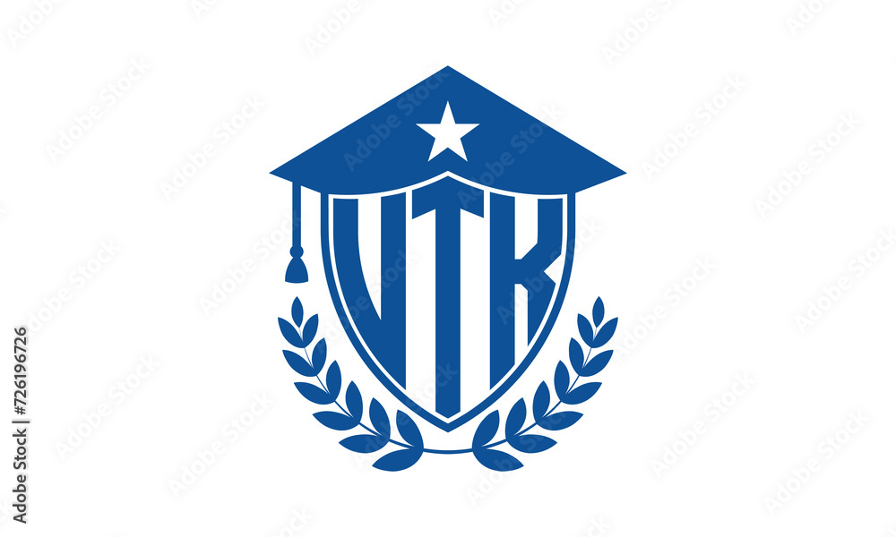 UTK three letter iconic academic logo design vector template. monogram, abstract, school, college, university, graduation cap symbol logo, shield, model, institute, educational, coaching canter, tech