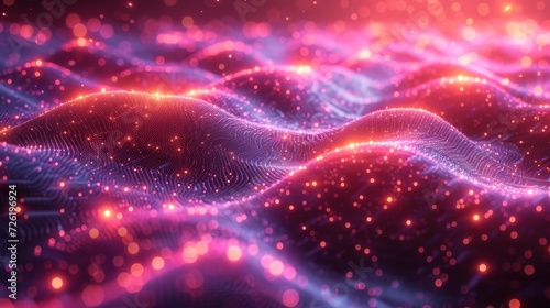 3d rendering of abstract digital landscape with flowing particles. Big data visualization. - Generative AI