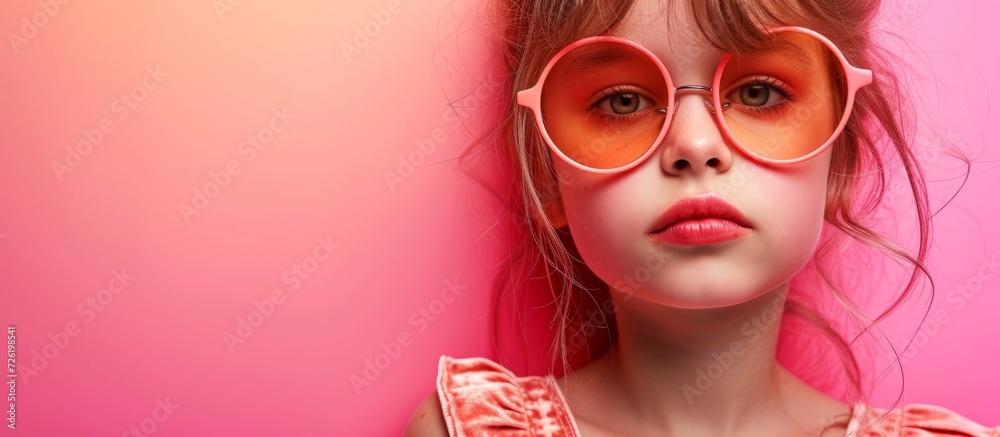 Toned image of a young girl wearing big love heart glasses, posing with a cute and attractive fashion sense.