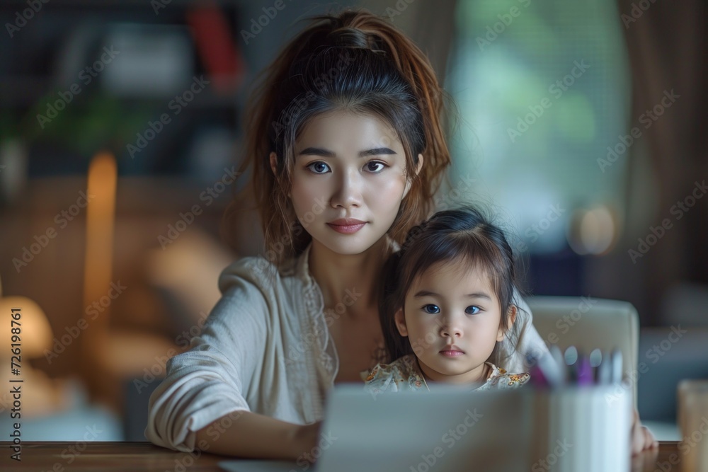 A mother who is trying to work from home and care for her children at the same time. A mother who is stressed about finances and working with her children at home. A mother who is trying to work from home and care for her children at the same time. A mother who is stressed about finances and working with her children at home.