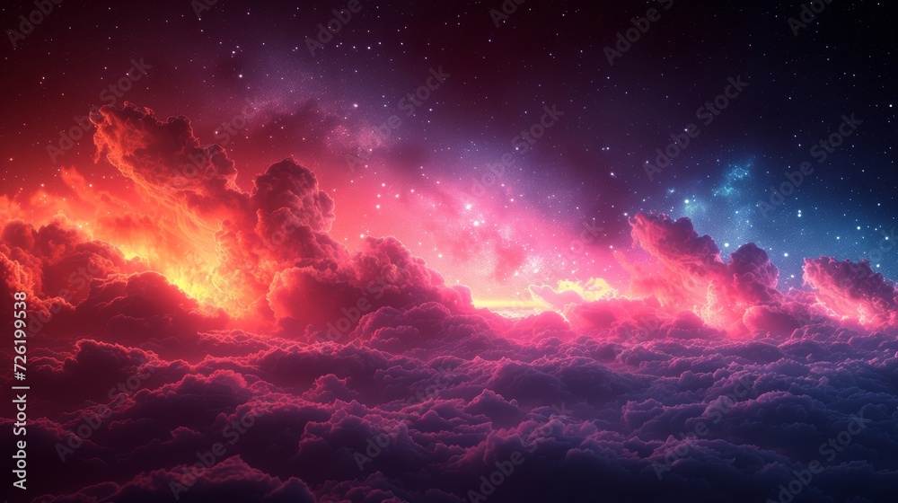 Fototapeta premium Fantasy night sky with clouds and glowing stars. 3D illustration - Generative AI
