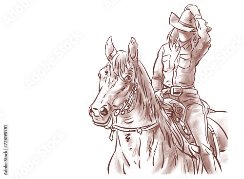 cowgirl in hat with a horse digital art for card decoration illustration photo