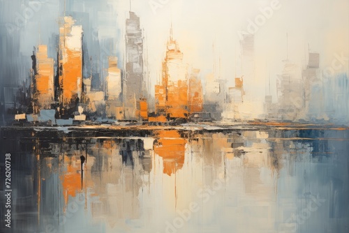 Beautiful Abstract Skyscrapers Painting Modern Art, Greeting Card Poster Home Decor Concept Artwork, Colorful Painted Canvas