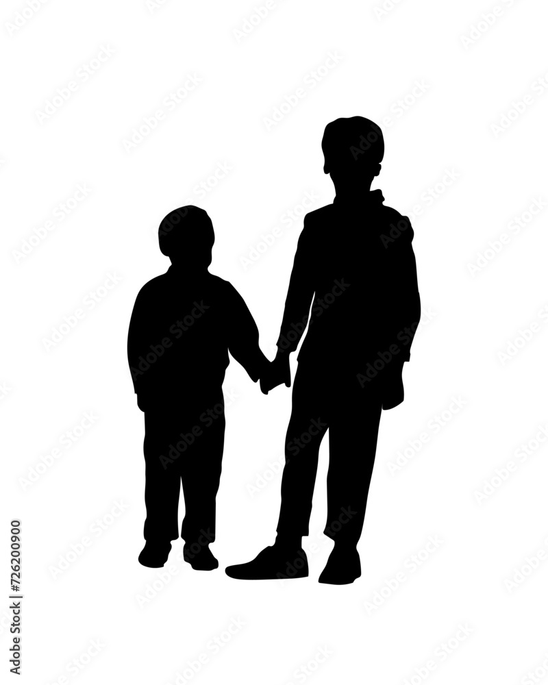 silhouette of two brothers together black and white