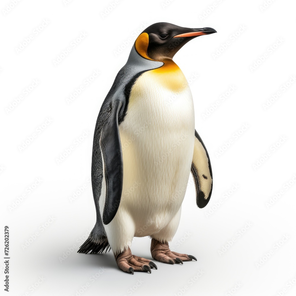 Obraz premium Isolated Emperor and King Penguins standing on a snowy white background in Antarctica