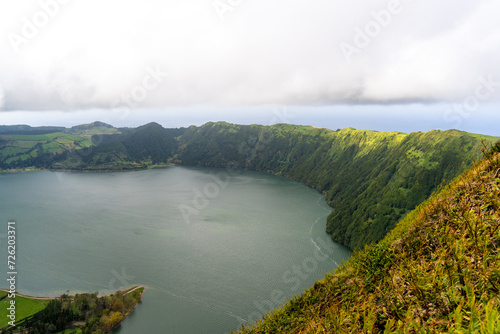 Viewpoint of Sete Cidades crater lake in Azores Sao Miguel Portugal photo