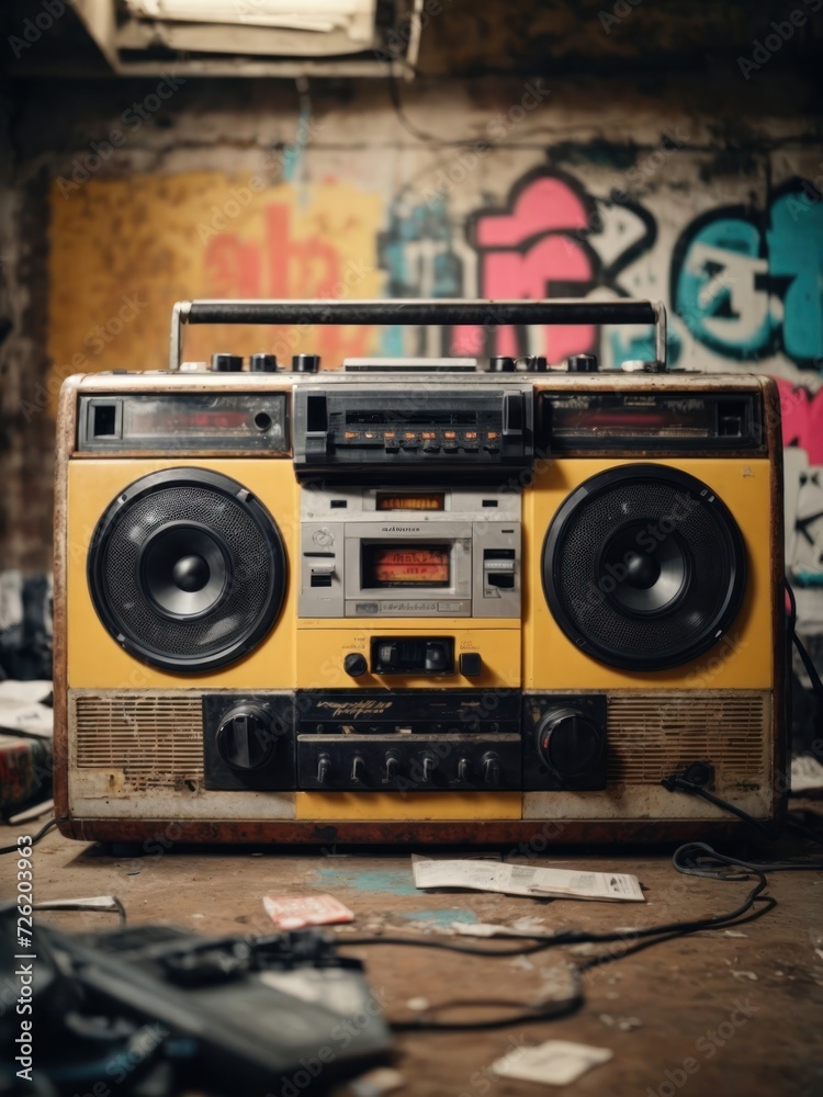 Fototapeta premium Retro old design ghetto blaster boombox radio casset. Generative AI