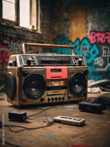 Retro old design ghetto blaster boombox radio casset. Generative AI