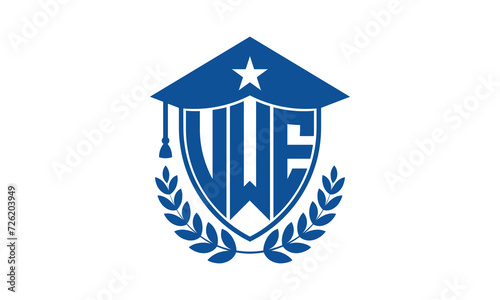 UWE three letter iconic academic logo design vector template. monogram, abstract, school, college, university, graduation cap symbol logo, shield, model, institute, educational, coaching canter, tech