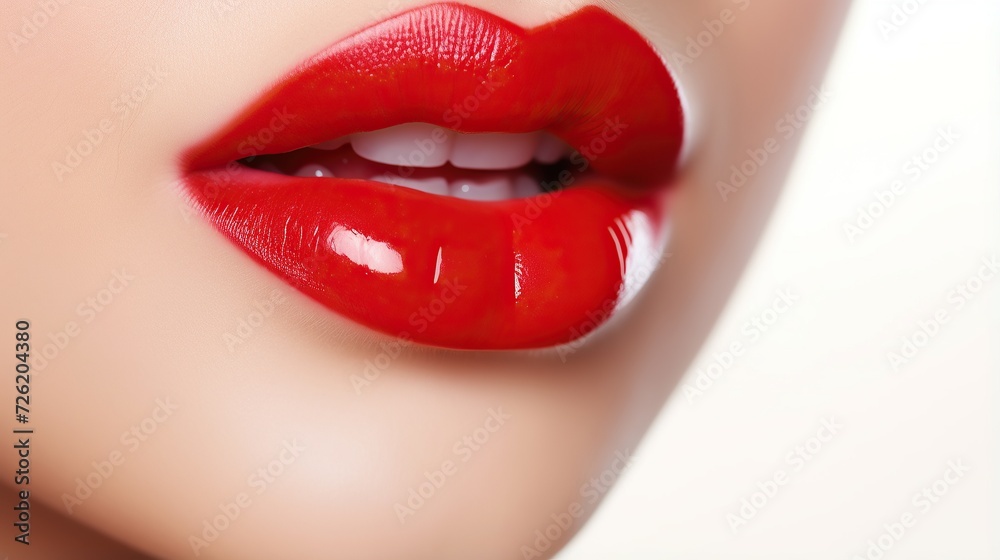 Obraz premium Sexy lips. woman's face. sexy glossy lips. beautiful lip makeup.Lipstick and lipgloss.passionate lips