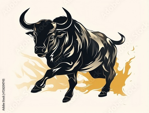 Black and white bull silhouette on a white background