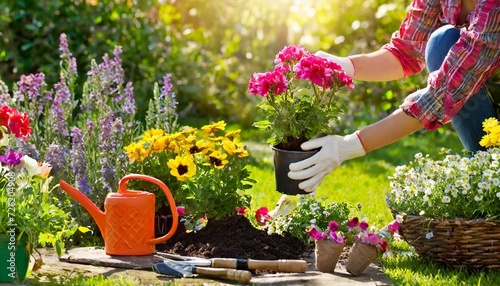Flowers are planted in the garden on the theme of spring