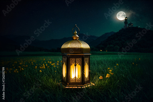 a lantern sitting on top of a lush green fieldphotography, outdoors, color image, horizontal, nature, people, adult, lantern, females, grass, leaf, rural scene, lighting equipment, illuminated, lifest