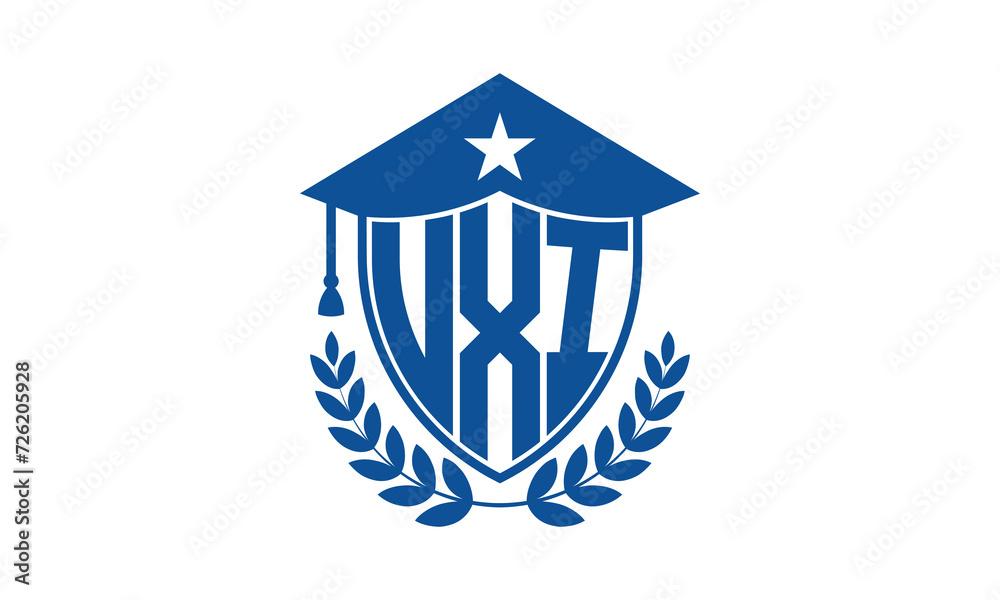 UXI three letter iconic academic logo design vector template. monogram, abstract, school, college, university, graduation cap symbol logo, shield, model, institute, educational, coaching canter, tech UXI three letter iconic academic logo design vector template. monogram, abstract, school, college, university, graduation cap symbol logo, shield, model, institute, educational, coaching canter, tech