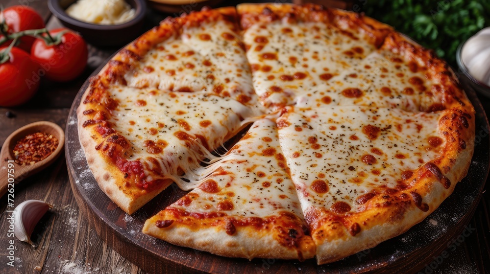 Irresistible cheese pizza, a delicious blend of melted cheese and perfect crust, Ai Generated. Irresistible cheese pizza, a delicious blend of melted cheese and perfect crust, Ai Generated.
