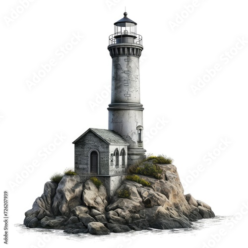 Detailed photorealistic illustration of a lighthouse isolated on a white background, Ai Generated.
