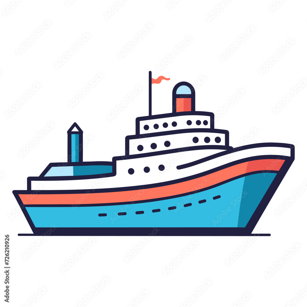 A Ship illustration Vector art, Trawler flat logo isolated on a white background