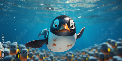 Graceful Penguin Swimming in the Ocean Depths.